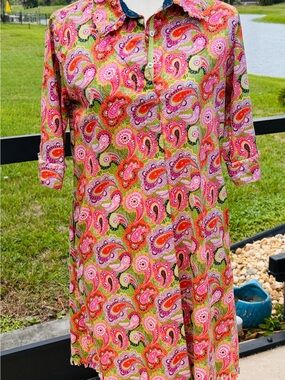 Dizzy Lizzie Paisley Collared Midi Dress Boho 70’s Coquette Multicolor Sz S